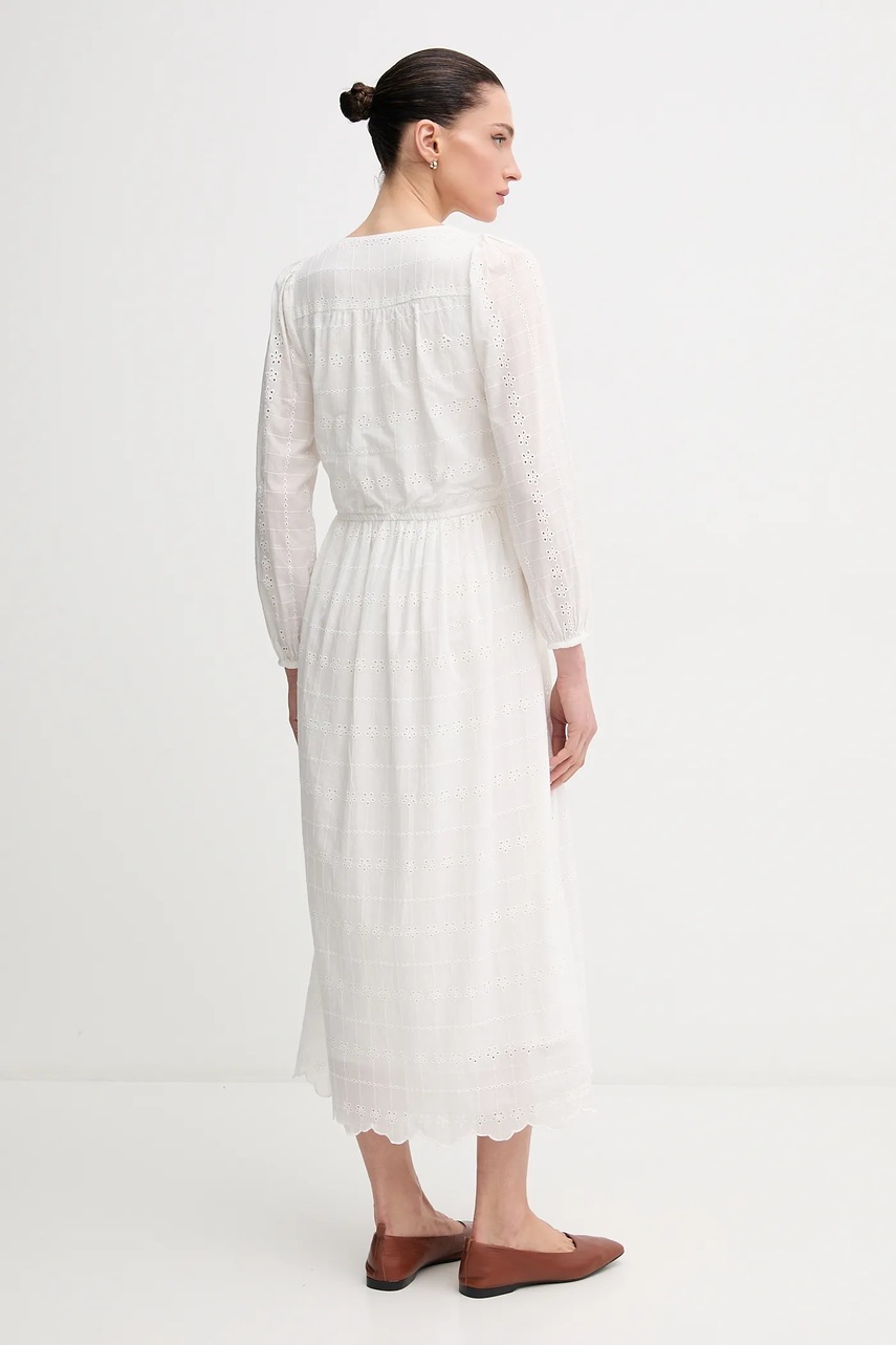 Хлопковое платье Pepe Jeans DEEPTY цвет бежевый midi расклешённое PL953693 Хлопковое платье Pepe Jeans DEEPTY цвет бежевый midi расклешённое PL953693