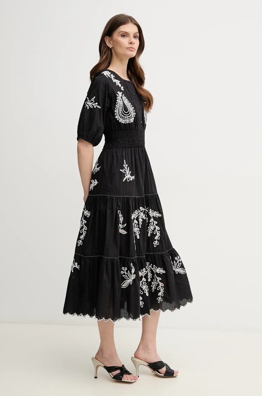 Хлопковое платье Pepe Jeans DESTINY DRESS цвет чёрный midi расклешённое PL953743 Хлопковое платье Pepe Jeans DESTINY DRESS цвет чёрный midi расклешённое PL953743