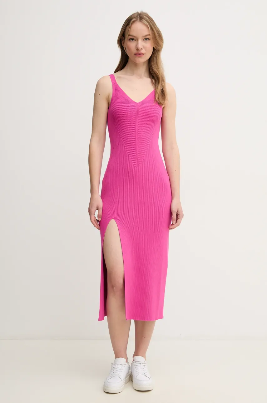 Lacoste rochie culoarea roz, midi, mulată, EF9270 Lacoste rochie culoarea roz, midi, mulată, EF9270