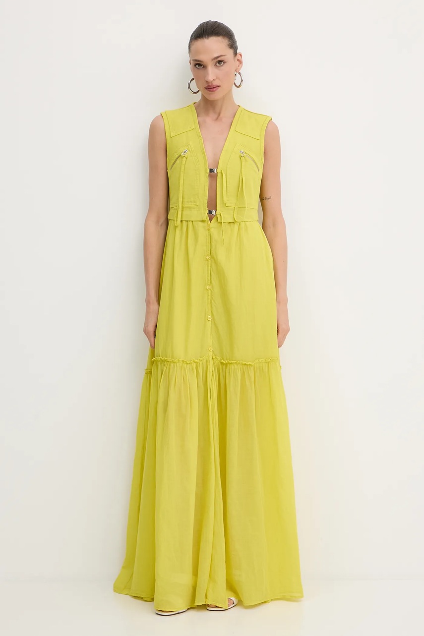 Хлопковое платье Pinko цвет зелёный maxi расклешённое 105246 A2MI