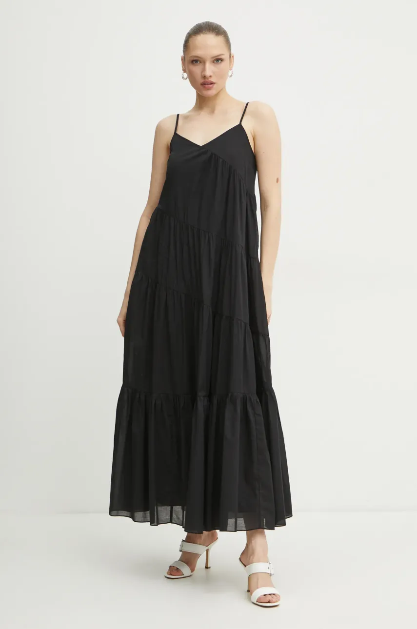 MICHAEL Michael Kors rochie din bumbac culoarea negru, maxi, evazată, MR582ID4YJ