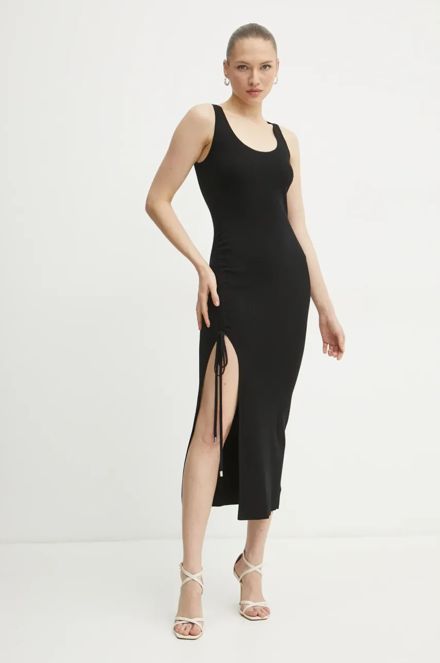 MICHAEL Michael Kors rochie din lana culoarea negru, maxi, mulată, MR582UH4VR