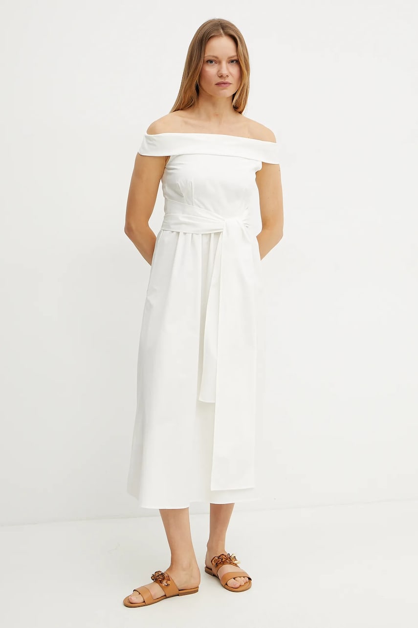 Weekend Max Mara rochie din bumbac culoarea bej, midi, evazati, 2515221036600 Weekend Max Mara rochie din bumbac culoarea bej, midi, evazati, 2515221036600