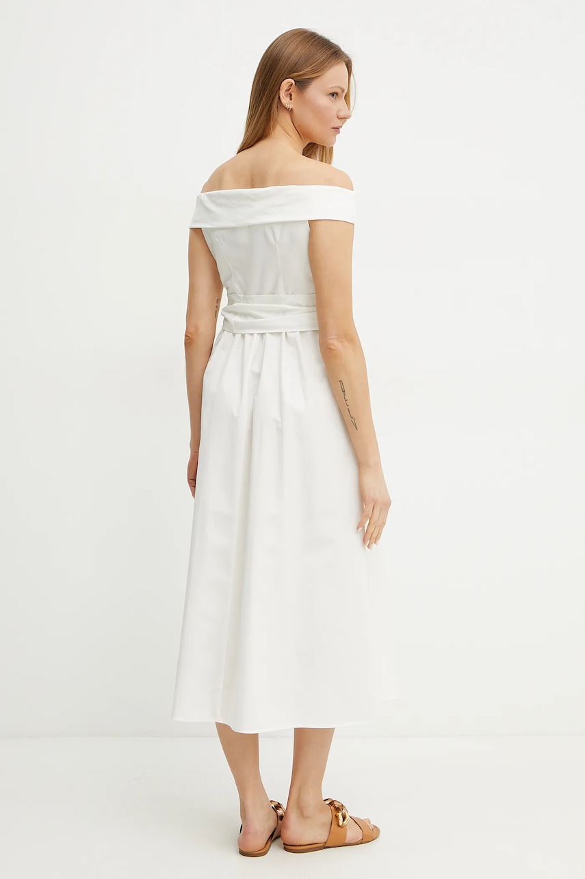 Бавовняна сукня Weekend Max Mara колір бежевий midi розкльошена 2515221036600