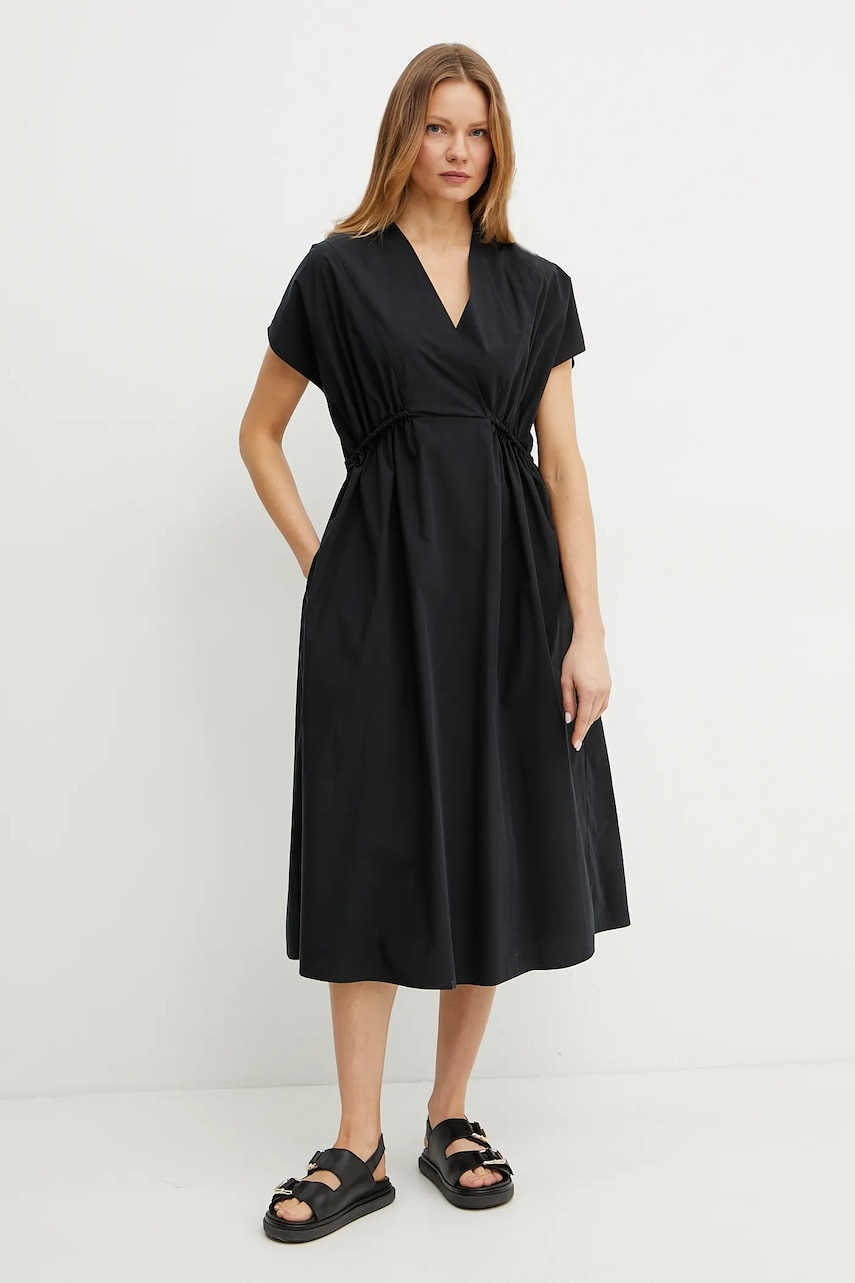 Weekend Max Mara rochie din bumbac culoarea negru, midi, evazati, 2515221052600 Weekend Max Mara rochie din bumbac culoarea negru, midi, evazati, 2515221052600