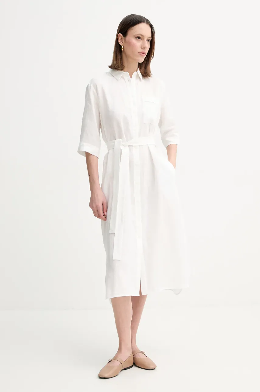 MM rochie din in culoarea alb, midi, dreaptă, 2516221028600