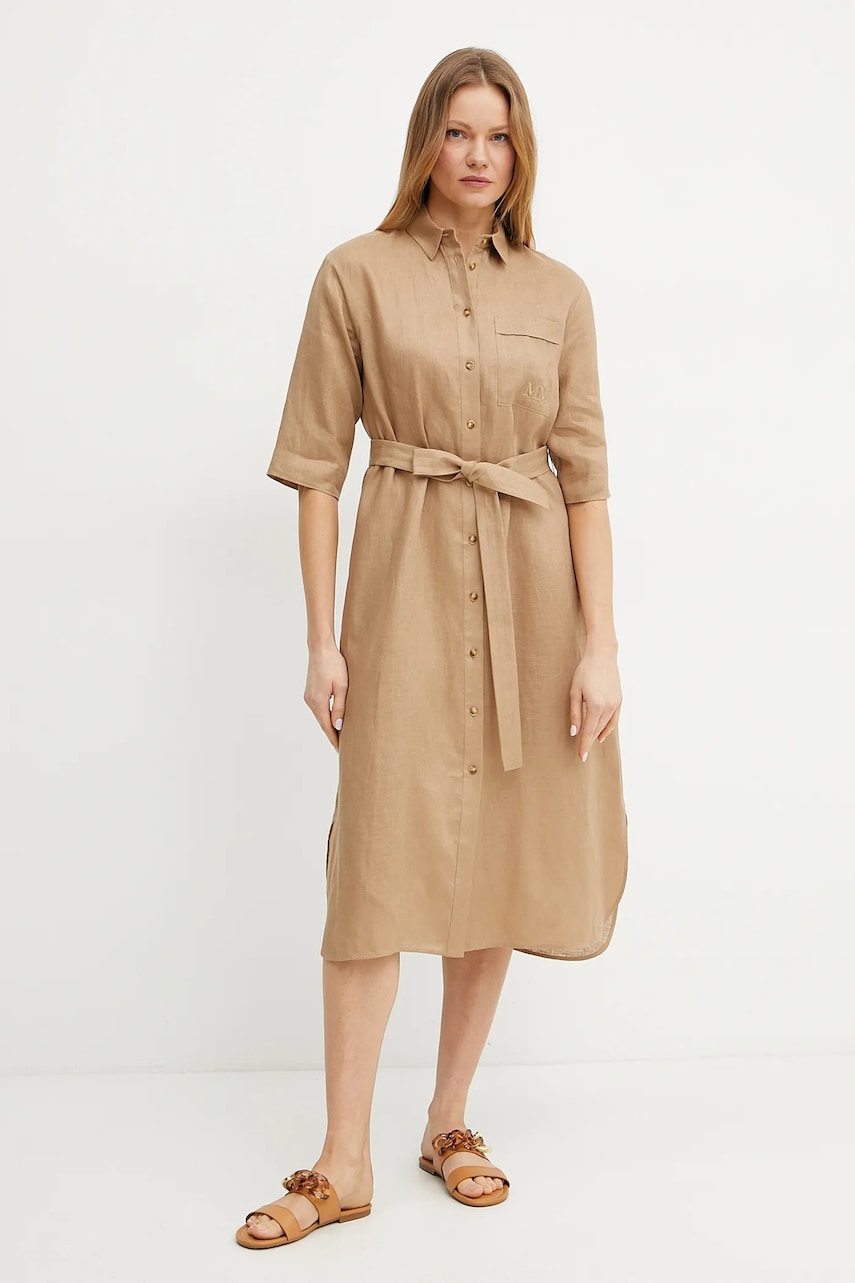 MM rochie din in culoarea verde, midi, dreaptă, 2516221028600