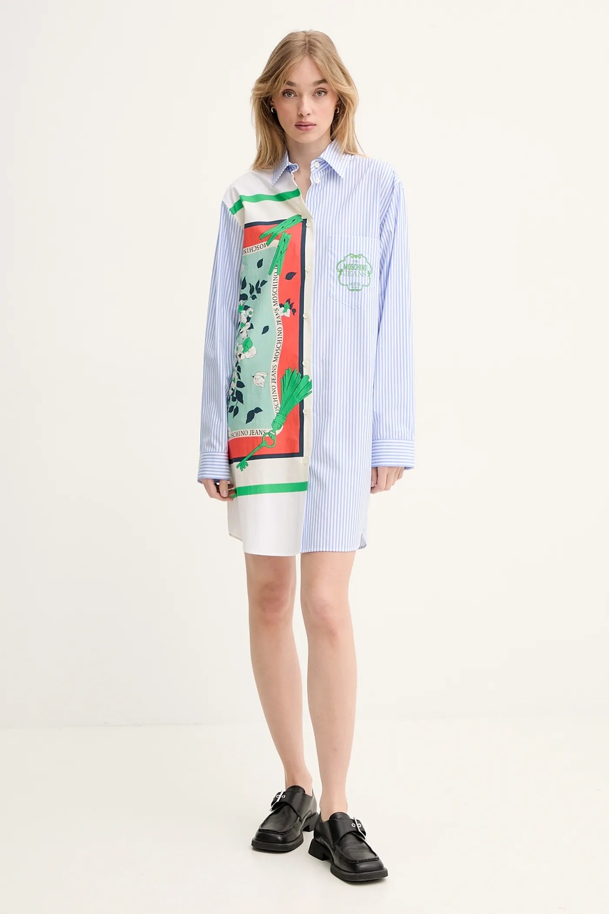 Moschino Jeans rochie din bumbac mini, oversize, 0446 3725