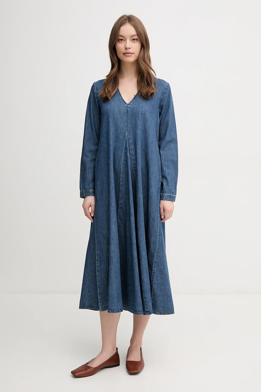 United Colors of Benetton rochie din bumbac culoarea bleumarin, midi, dreaptă, 4RZKDV0AY