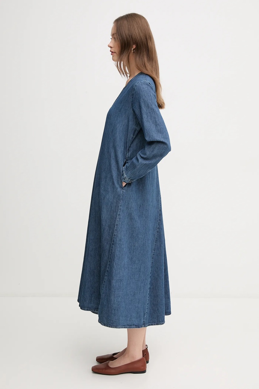 Хлопковое платье цвет синий midi прямое 4RZKDV0AY