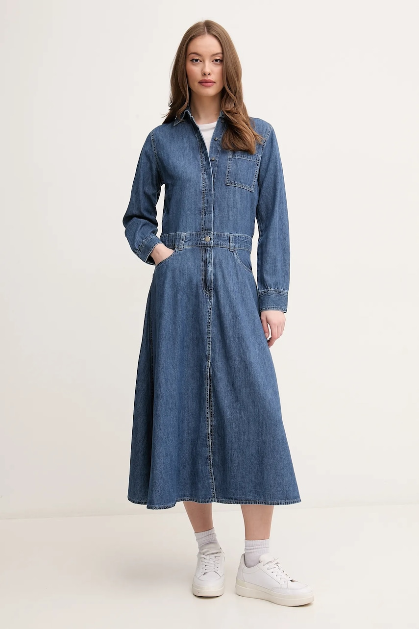 United Colors of Benetton rochie din denim midi, dreaptă, 4RZKDV0B5