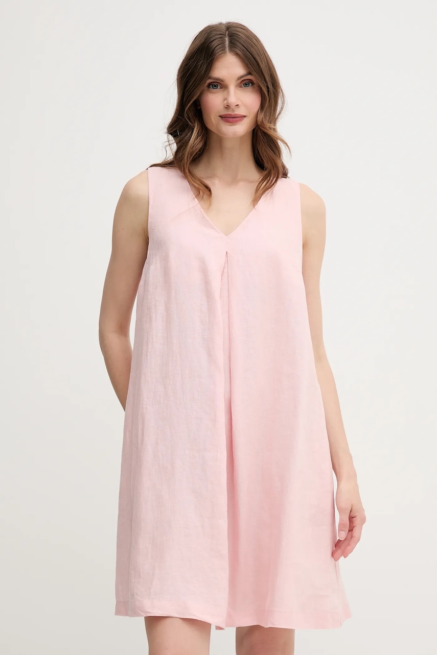 United Colors of Benetton rochie din in culoarea roz, mini, evazată, 4AGHDV0AX