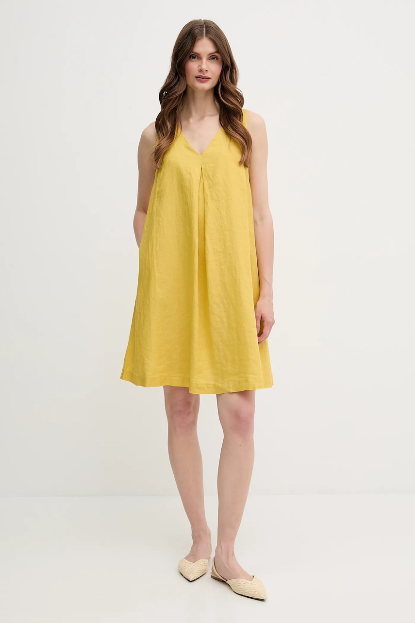 Льняна сукня United Colors of Benetton колір жовтий mini розкльошена 4AGHDV0AX