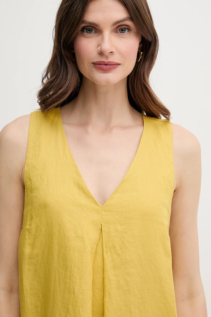 Льняна сукня United Colors of Benetton колір жовтий mini розкльошена 4AGHDV0AX
