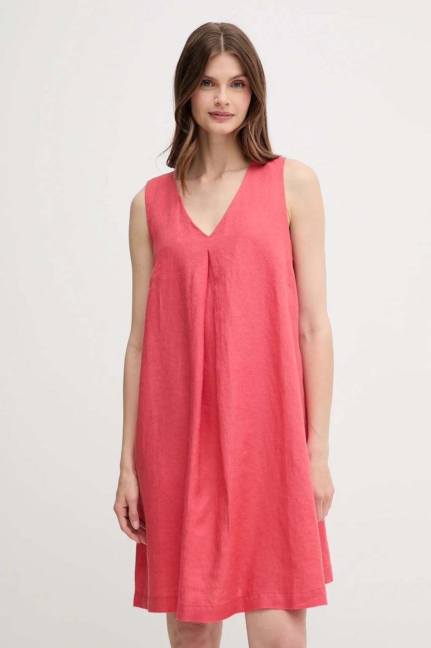 United Colors of Benetton rochie din in culoarea roșu, mini, evazată, 4AGHDV0AX