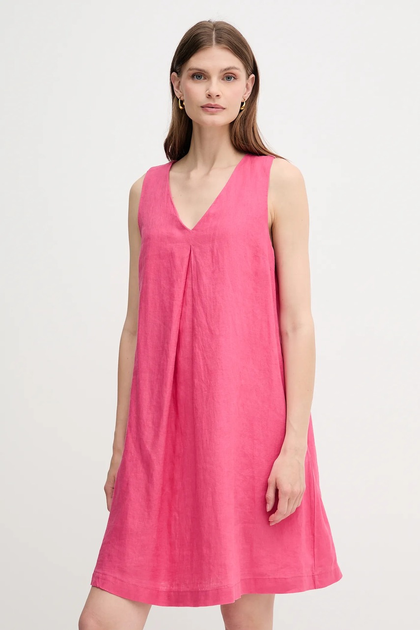 United Colors of Benetton rochie din in culoarea roz, mini, evazată, 4AGHDV0AX