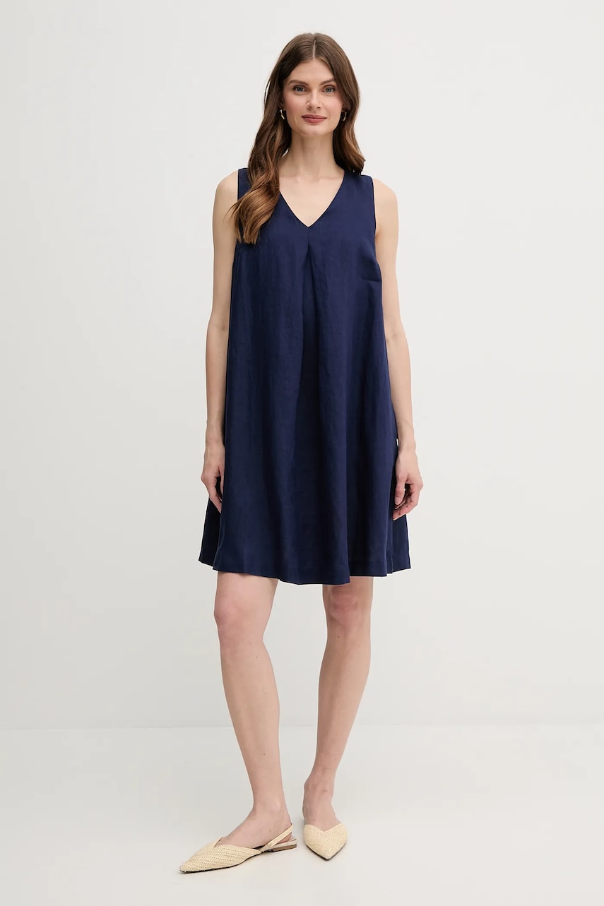 Льняна сукня United Colors of Benetton колір синій mini розкльошена 4AGHDV0AX