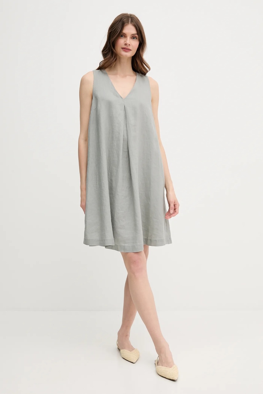 Льняное платье United Colors of Benetton цвет серый mini расклешённое 4AGHDV0AX