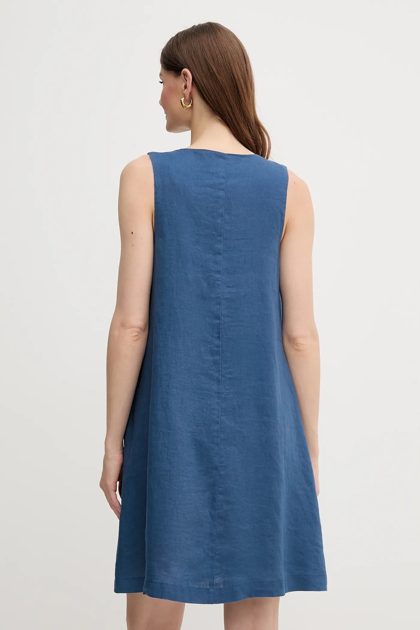 Λινό φόρεμα United Colors of Benetton χρώμα: μπλε, 4AGHDV0AX φωτογραφία