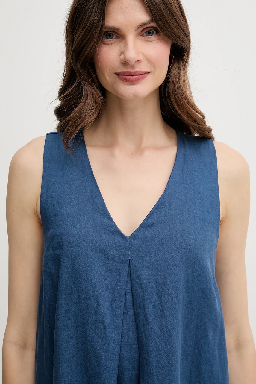 Λινό φόρεμα United Colors of Benetton χρώμα: μπλε, 4AGHDV0AX φωτογραφία