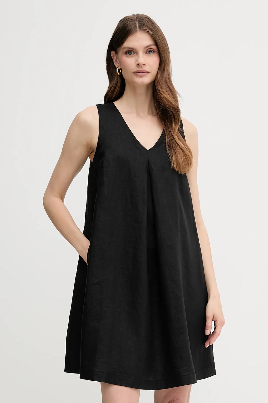 United Colors of Benetton rochie din in culoarea negru, mini, evazată, 4AGHDV0AX