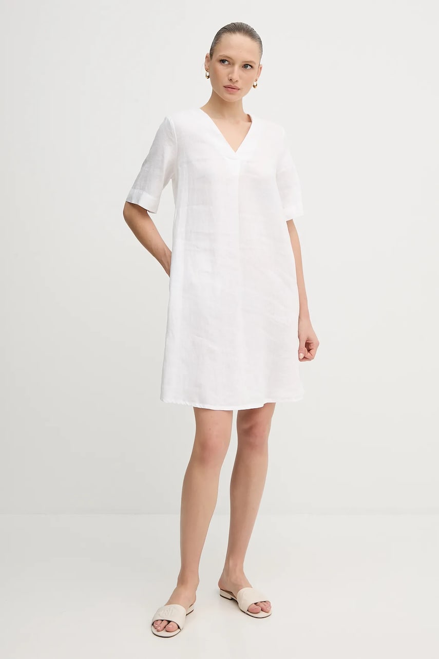 Льняна сукня United Colors of Benetton колір білий mini oversize 4AGHDV0B0