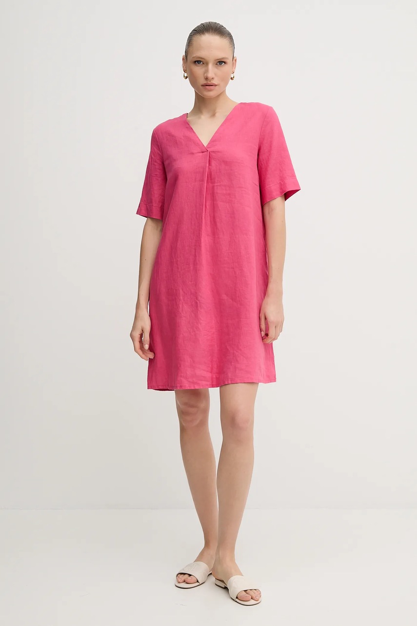 Льняное платье United Colors of Benetton цвет розовый mini oversize 4AGHDV0B0