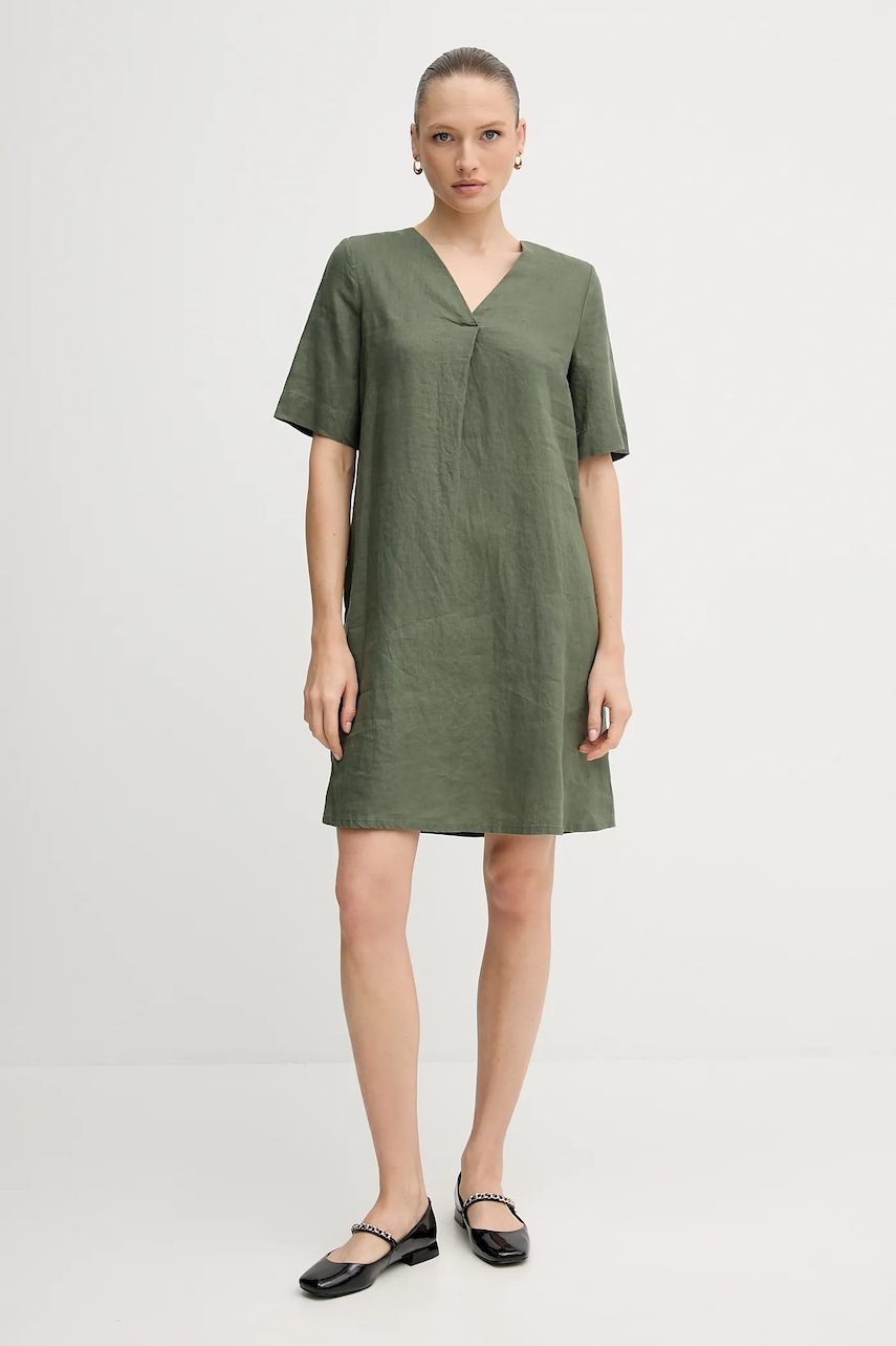 Льняна сукня United Colors of Benetton колір зелений mini oversize 4AGHDV0B0