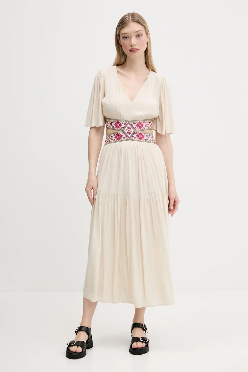 Сукня Desigual ELEMENT колір бежевий maxi розкльошена 25SWVW98