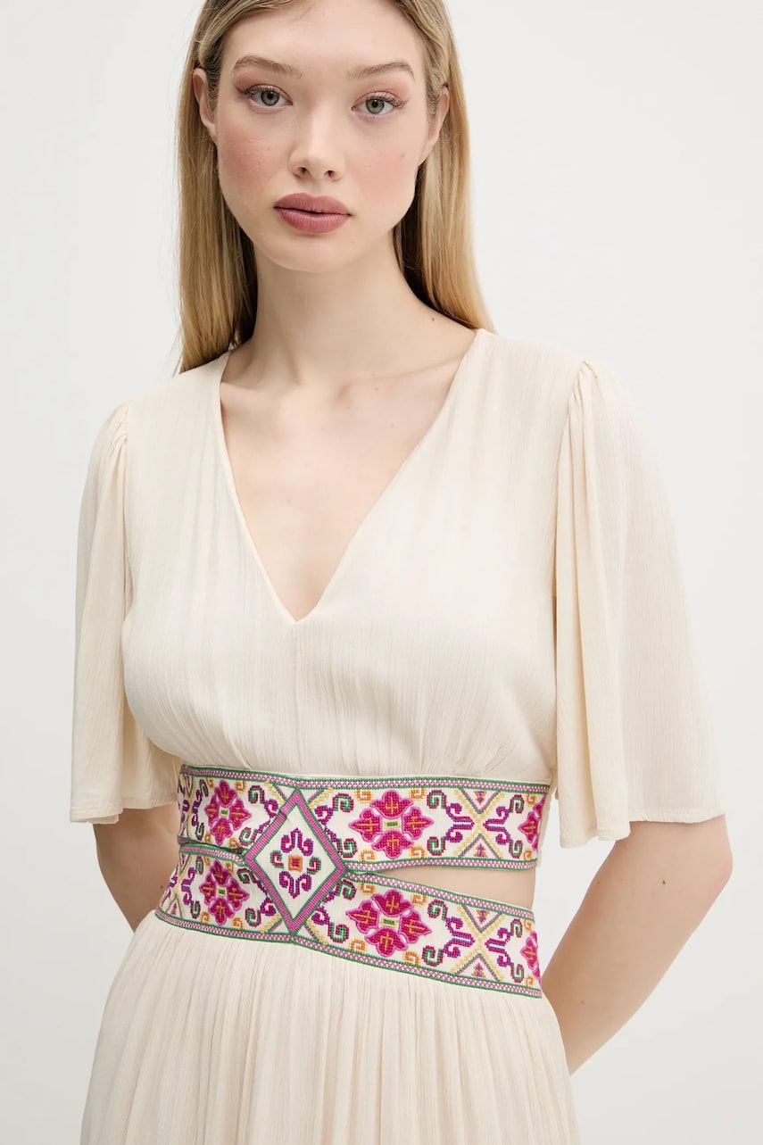 Сукня Desigual ELEMENT колір бежевий maxi розкльошена 25SWVW98