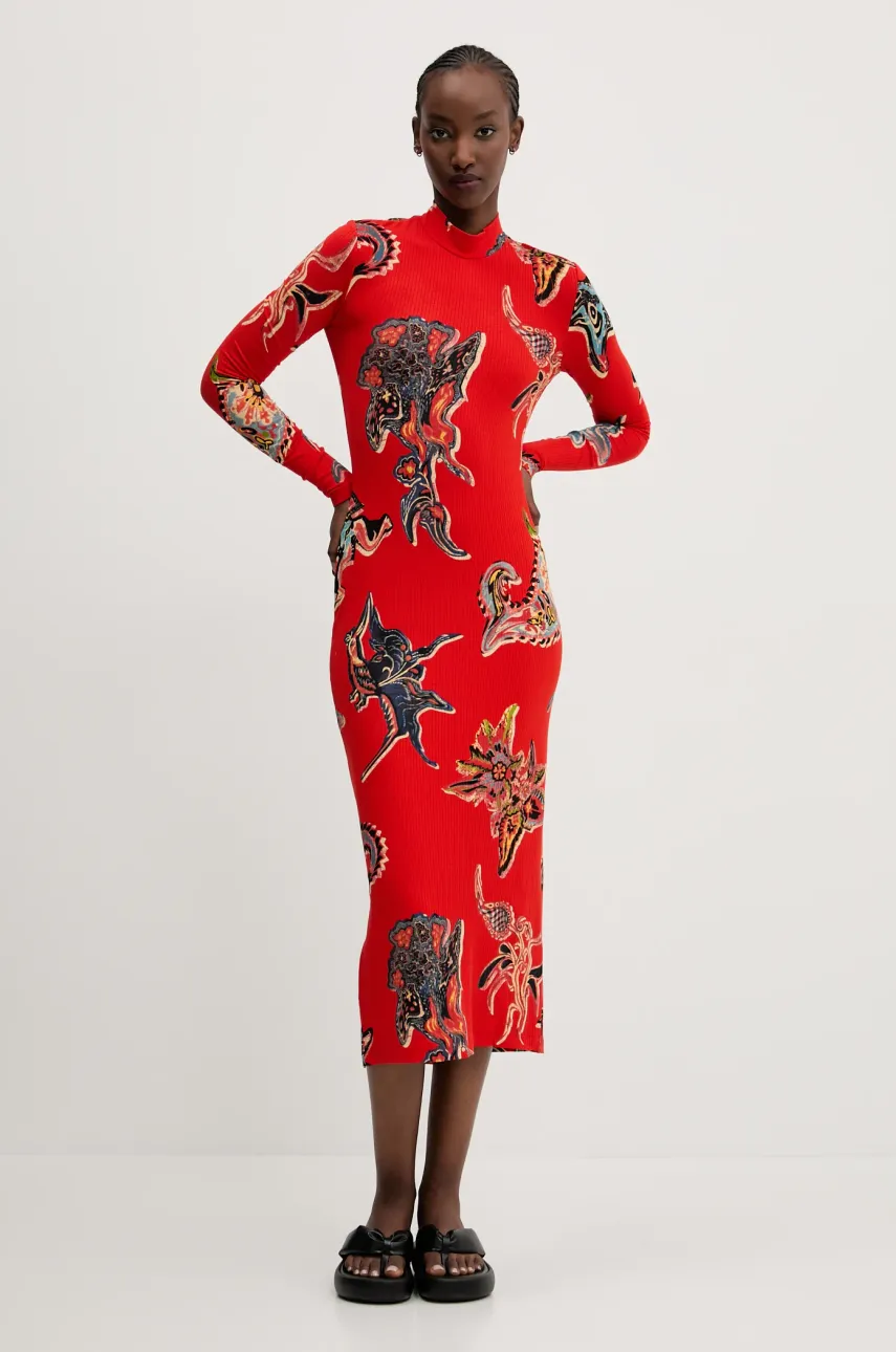 Desigual rochie MELTED PAISLEYS_LACROI culoarea rosu, midi, drept, 25SWVK31