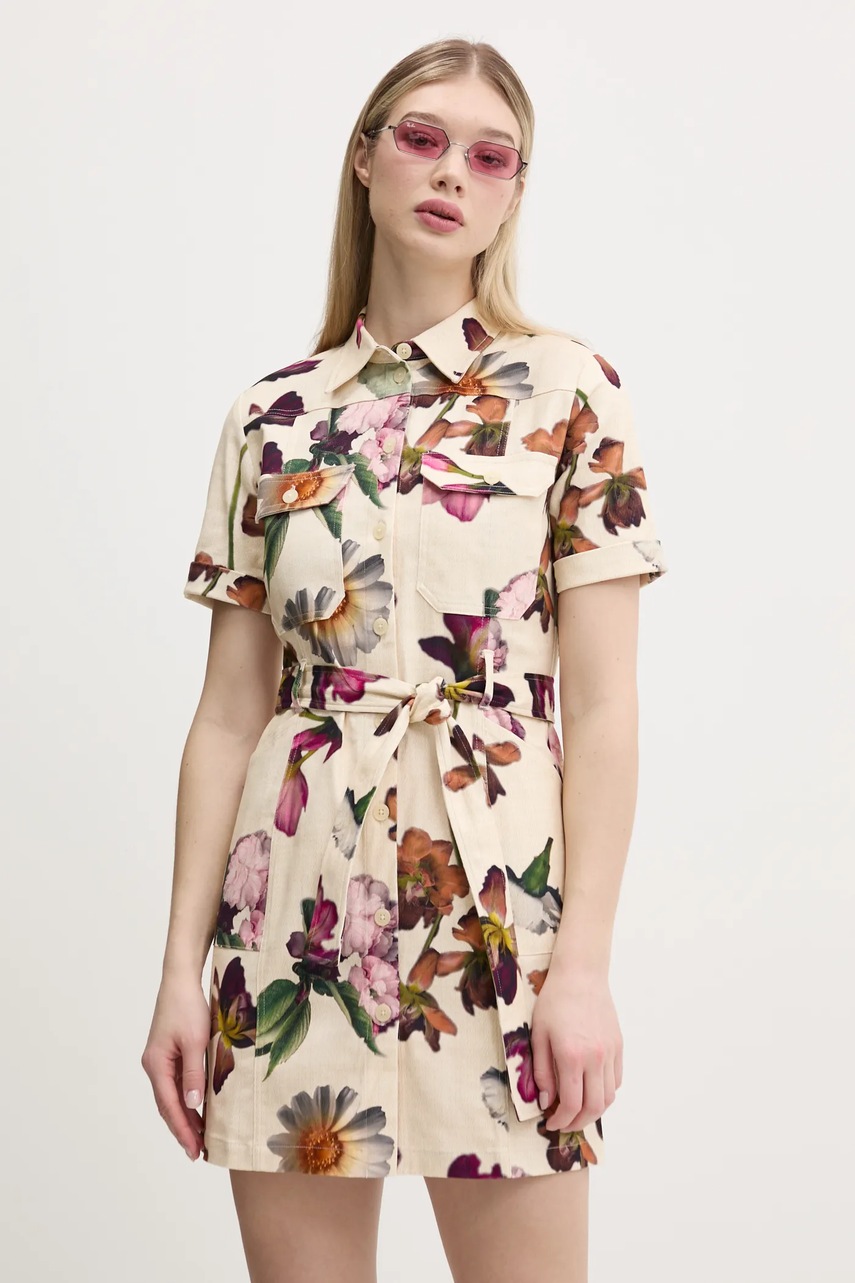 Desigual rochie MONICAWHITE culoarea bej, mini, dreaptă, 25SWVW13