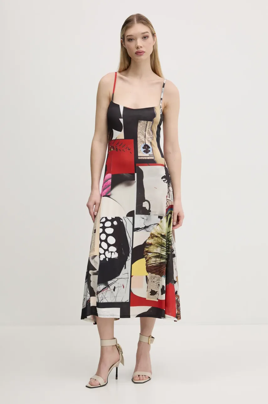 Desigual rochie NEWSPAPER COLL culoarea negru, maxi, evazată, 25SWVK40
