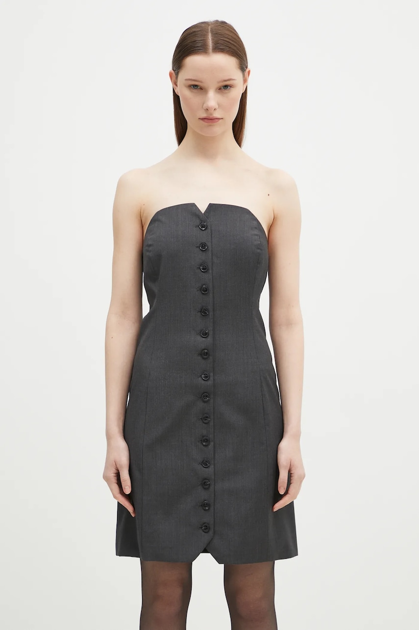 Samsoe Samsoe rochie din amestec de lana Saellen culoarea gri, mini, mulată, F24400132