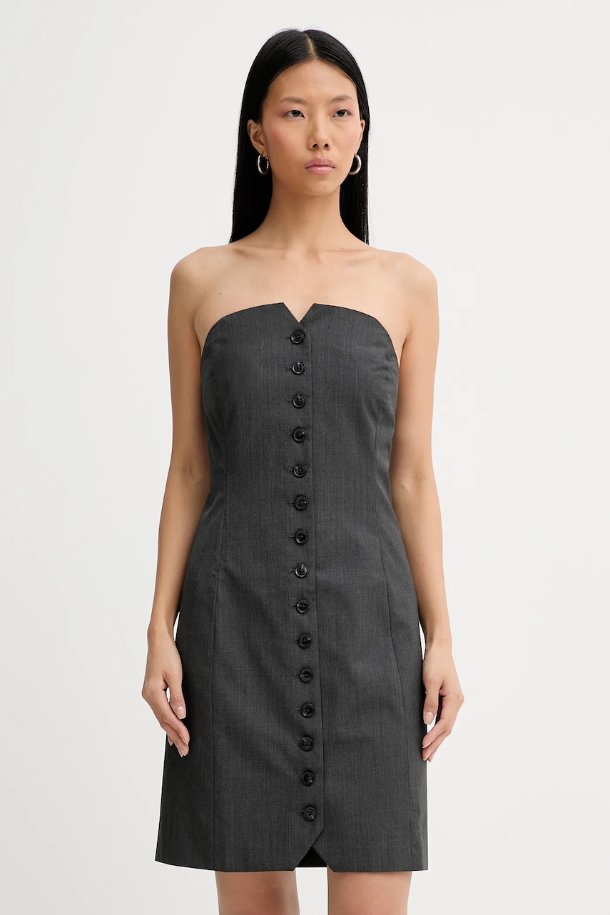Samsoe Samsoe rochie din amestec de lana Saellen culoarea gri, mini, mulată, F24400132
