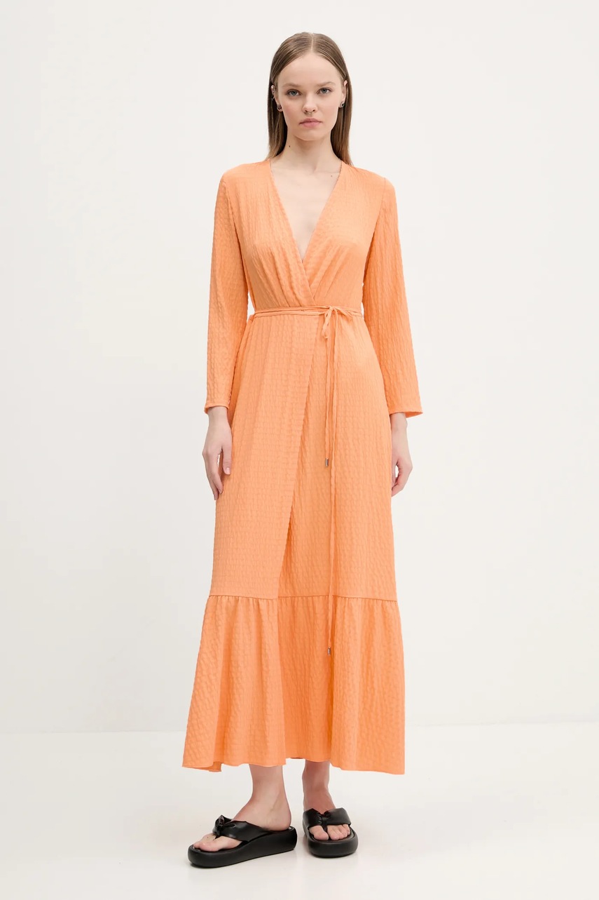 HUGO rochie culoarea portocaliu, maxi, evazată, 50536419