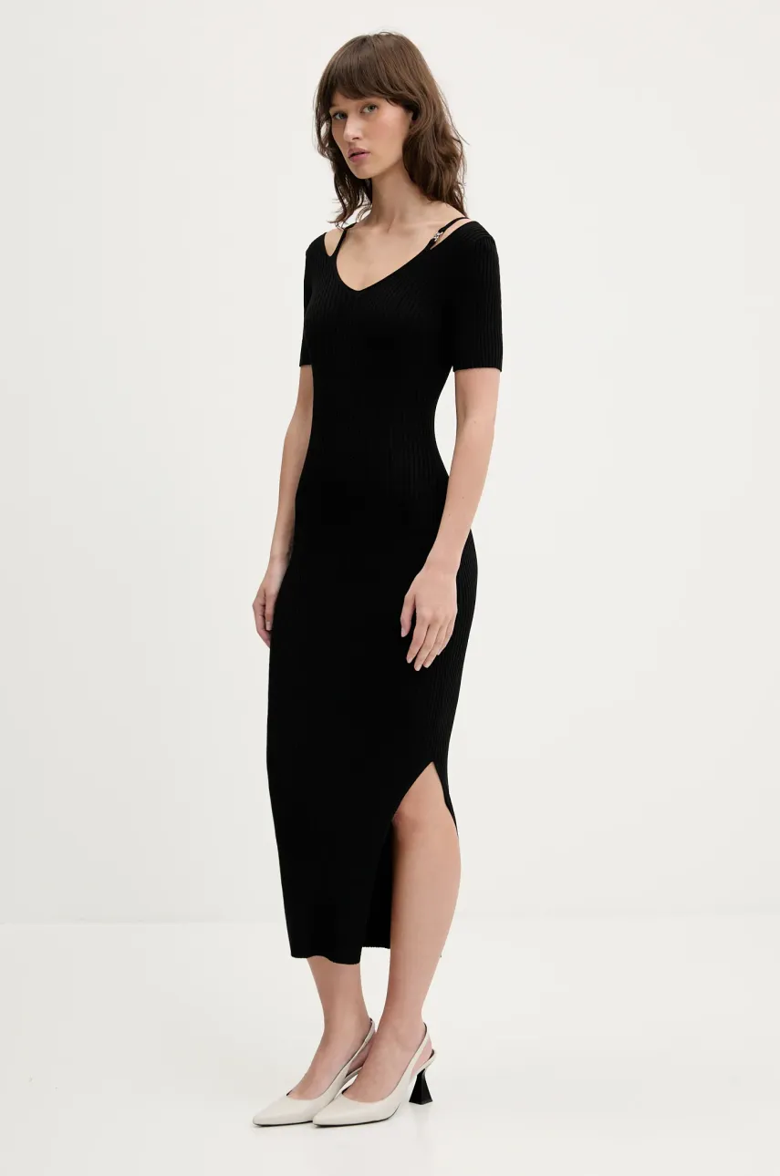 HUGO rochie culoarea negru, midi, mulata, 50538239