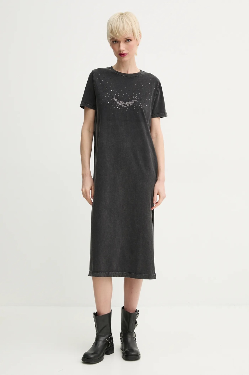 ZADIG&VOLTAIRE rochie din bumbac culoarea negru, midi, dreaptă, JWDR01069