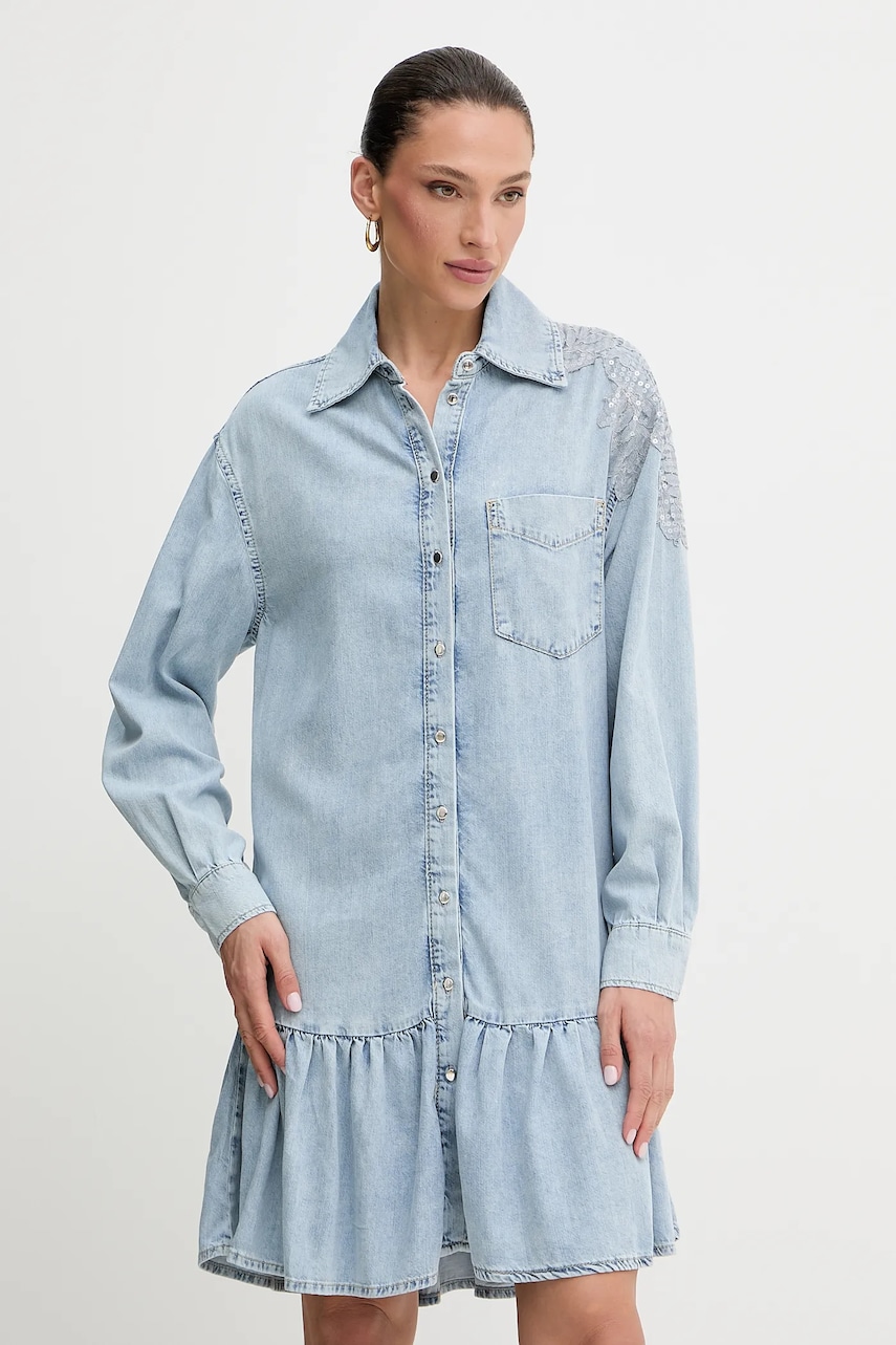 Levně Džínové šaty Liu Jo modrá barva, mini, oversize, UA5129 D4851