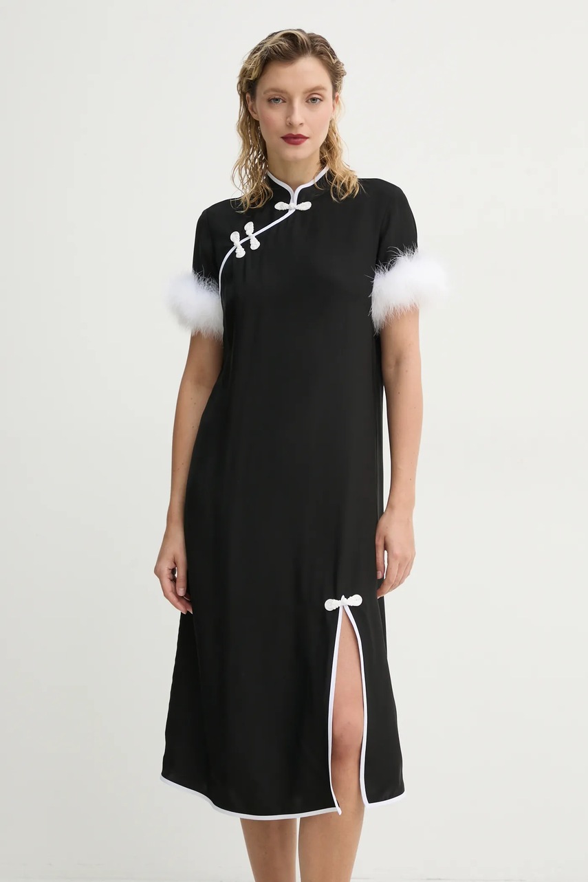 The Sleeper rochie culoarea negru, midi, dreaptă, DRDR03P002F