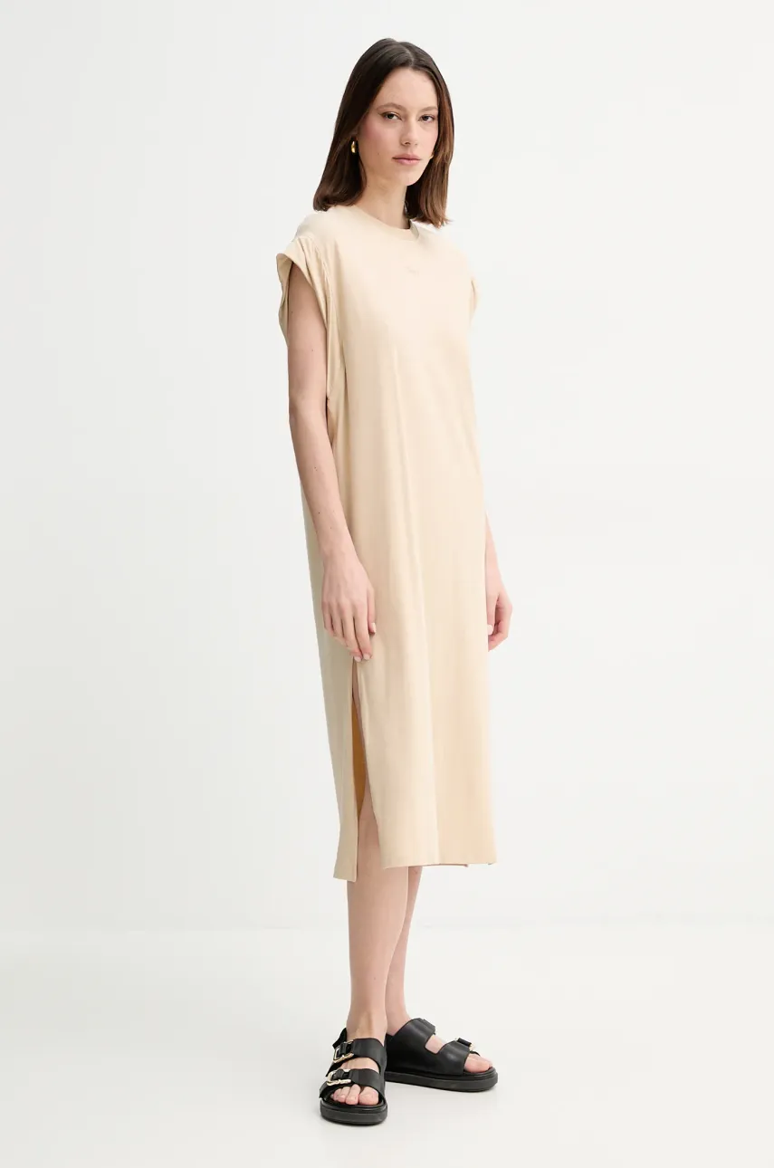 BOSS Orange rochie culoarea bej, midi, dreaptă, 50540442