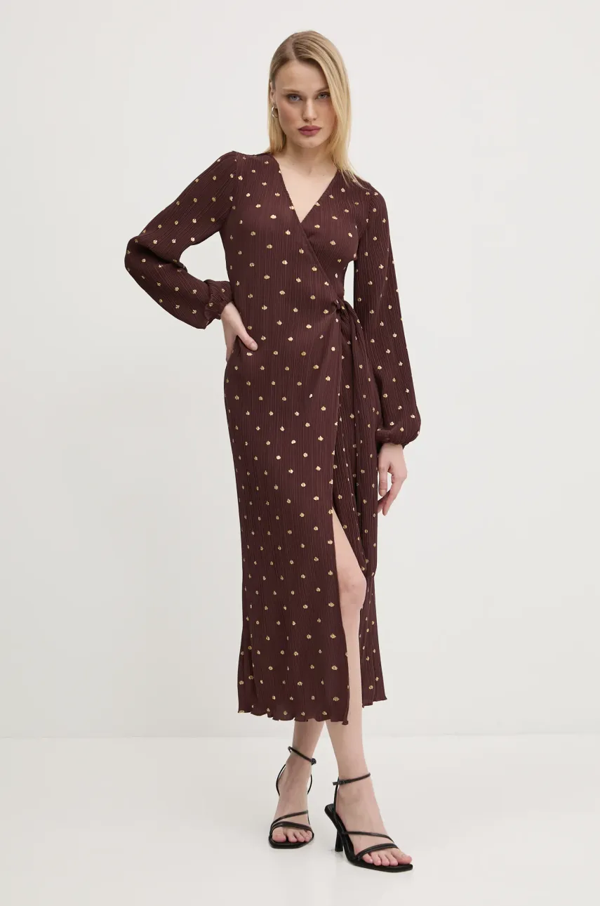 Never Fully Dressed rochie Plisse culoarea maro, midi, dreaptă, NFDDR1932