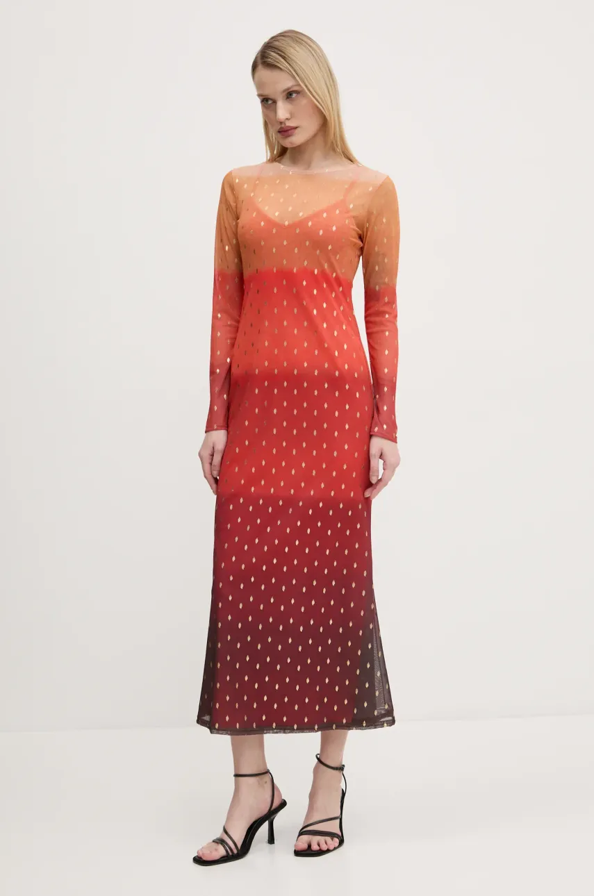 Never Fully Dressed rochie Sunset Mesh culoarea portocaliu, midi, dreaptă, NFDDR1747