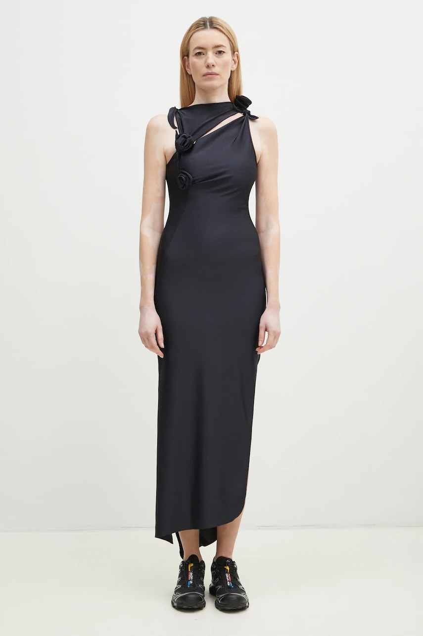 Coperni rochie Asymmetric Flower culoarea negru, maxi, mulata, COPR44545C