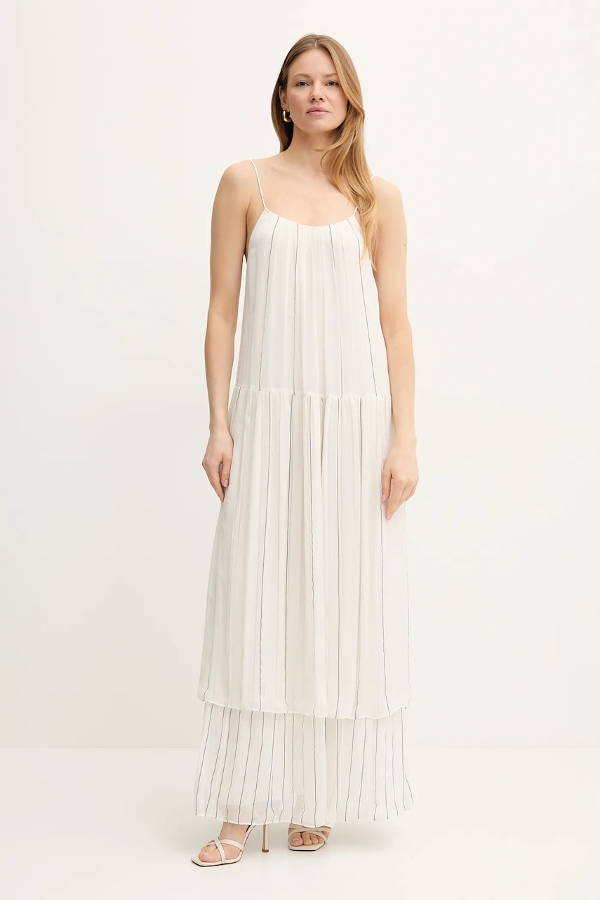 BOSS rochie din amestec de mătase culoarea bej, maxi, evazati, 50535154 BOSS rochie din amestec de mătase culoarea bej, maxi, evazati, 50535154
