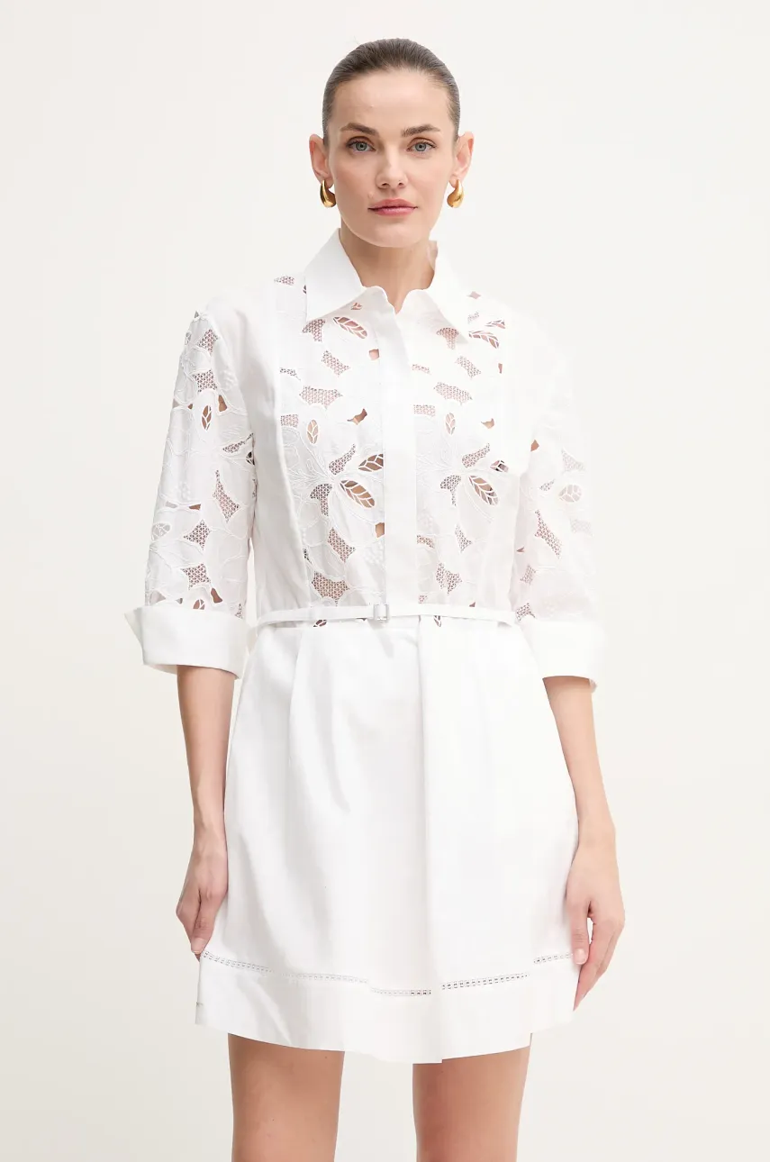 BOSS rochie culoarea alb, mini, evazată, 50535196