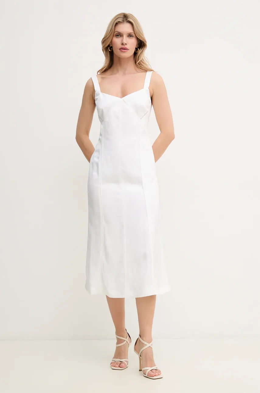 BOSS rochie din amestec de in culoarea alb, mini, evazati, 50535332