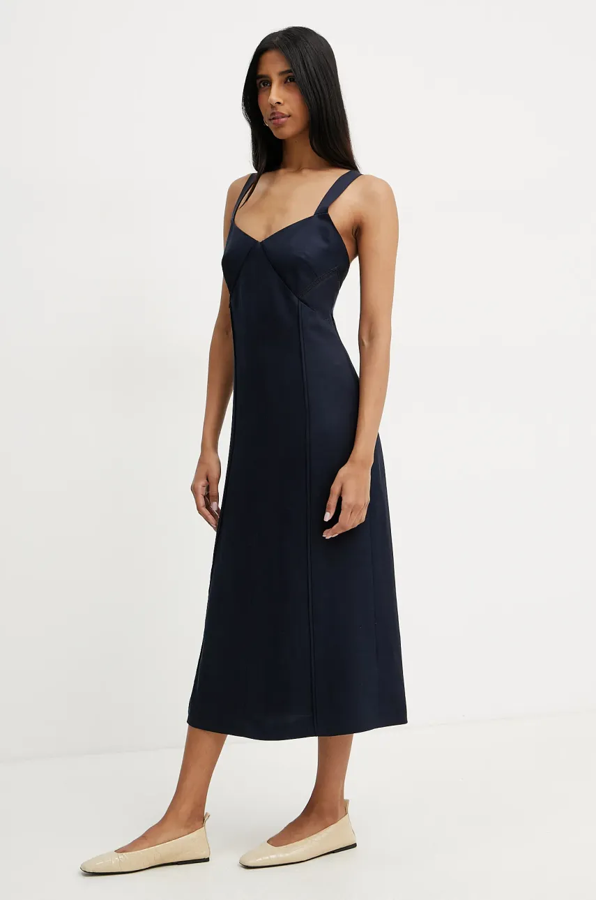 BOSS rochie din amestec de in culoarea bleumarin, mini, evazată, 50535332