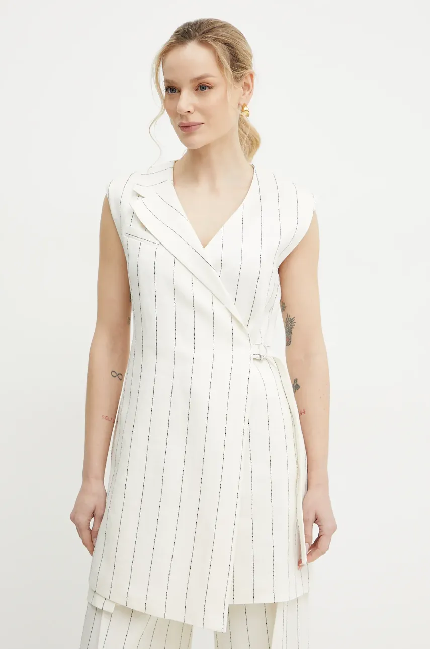 BOSS rochie din in culoarea bej, mini, evazată, 50537459