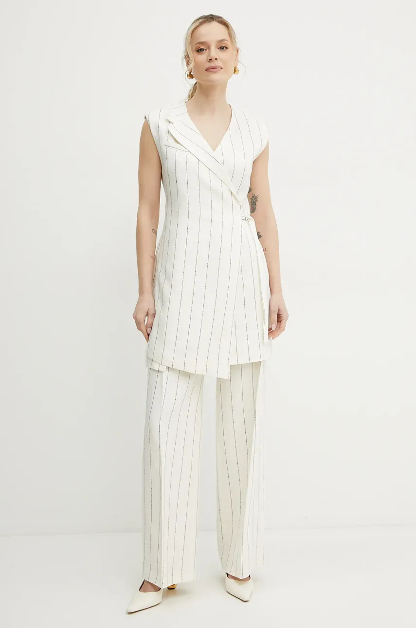 Льняное платье BOSS цвет бежевый mini расклешённое 50537459 Льняное платье BOSS цвет бежевый mini расклешённое 50537459